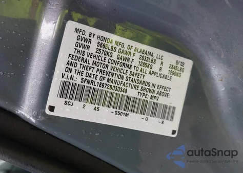 2002 Honda Odyssey Ex-L из США, поврежденный, VIN 5FNRL18972B030348